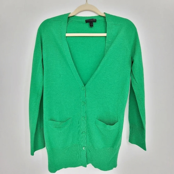 Crew 100% Merino Wool Front Pocket Cardigan Sweater Green xsmall - Picture 1 of 7
